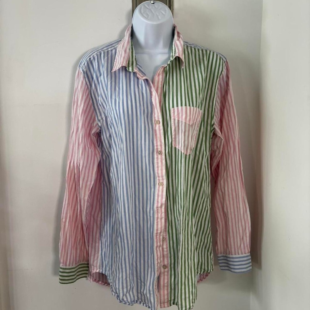 Beach Lunch Lounge striped button up long sleeve shirt/coverup Size S
